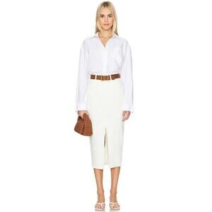 Good American Slit Front Midi Denim Skirt White Ecru High Waist Size 2/26 NWT